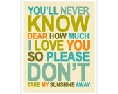 Children's Wall Art / Nursery Decor You Are My Sunshine... 11x14  inch print by Finny and Zook