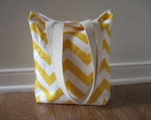 lunch bag, Mini Tote,Chevron Bag  lunch tote, chevron tote bag slub yellow