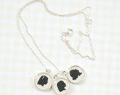 SAMPLE SALE - Silhouette Charm Necklace - 3 charms - Sterling Silver Charm - Mom Necklace, Boy, Girl Silhouette