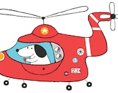 COPTER PUP : 4x6inch, 5 color screenprint