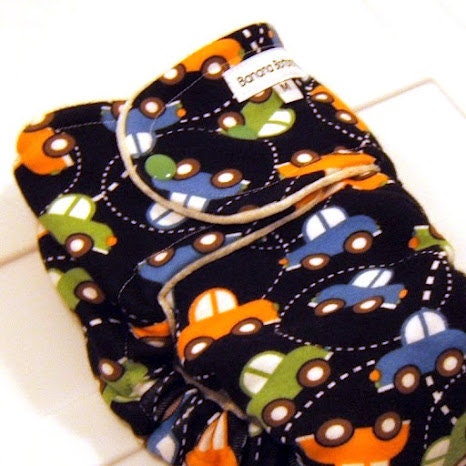 MEDIUM Traffic Jam Fitted Bamboo Velour Cloth Diaper by Banana Bottoms
