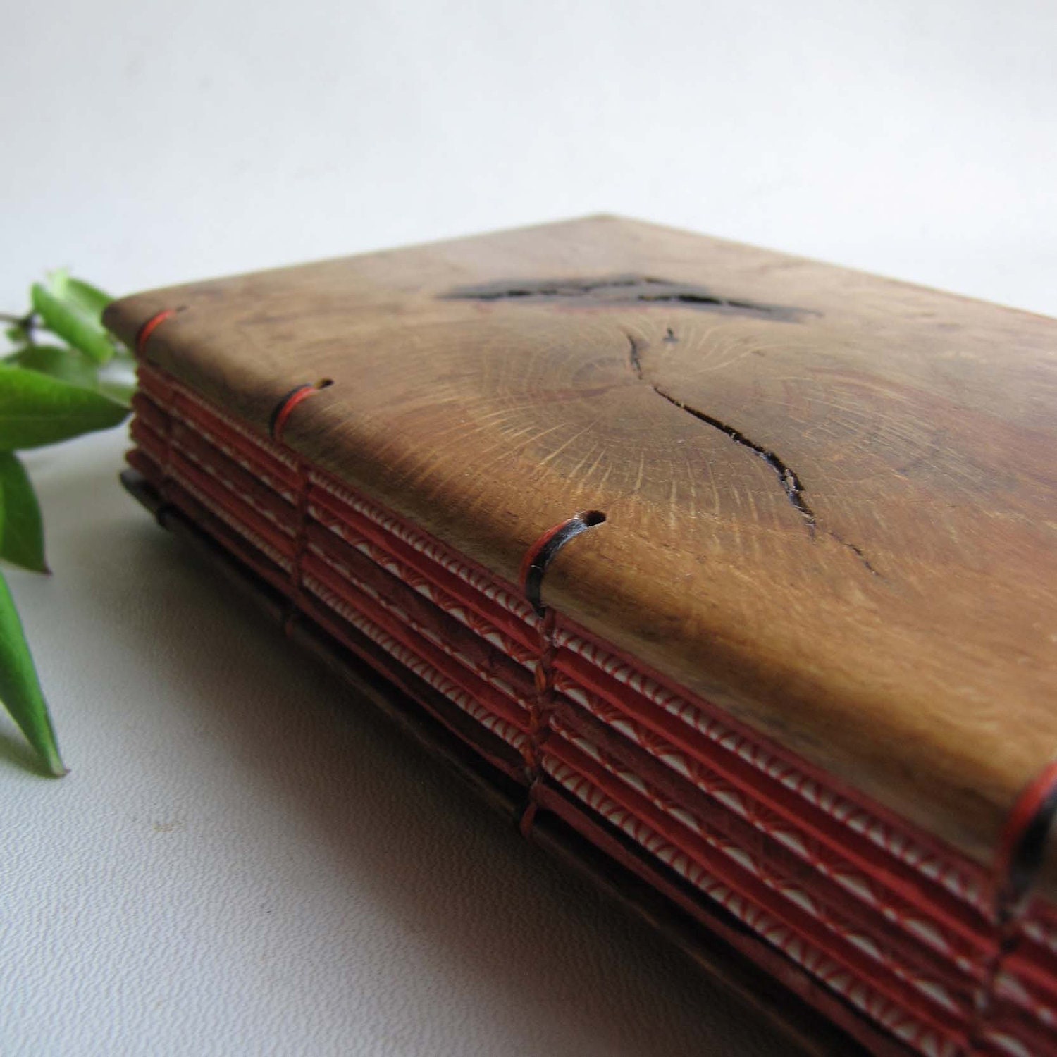 Notebook hard wooden covers recycled paper coptic