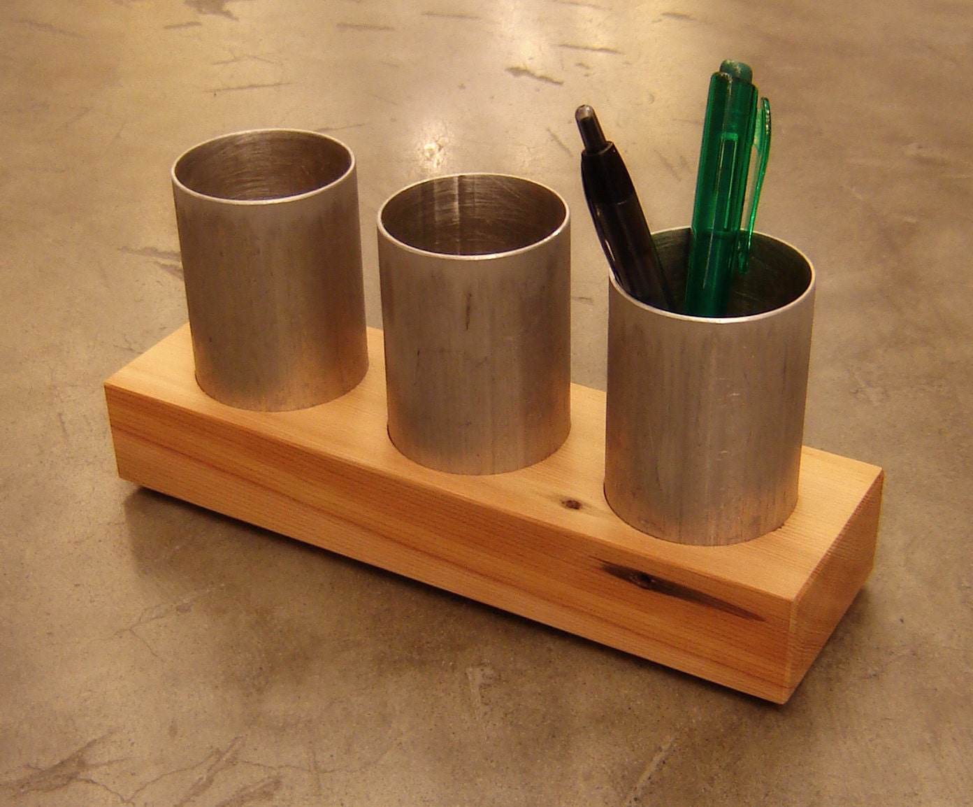Recycled Desktop Organizer Caddy from Aluminum and Wood
