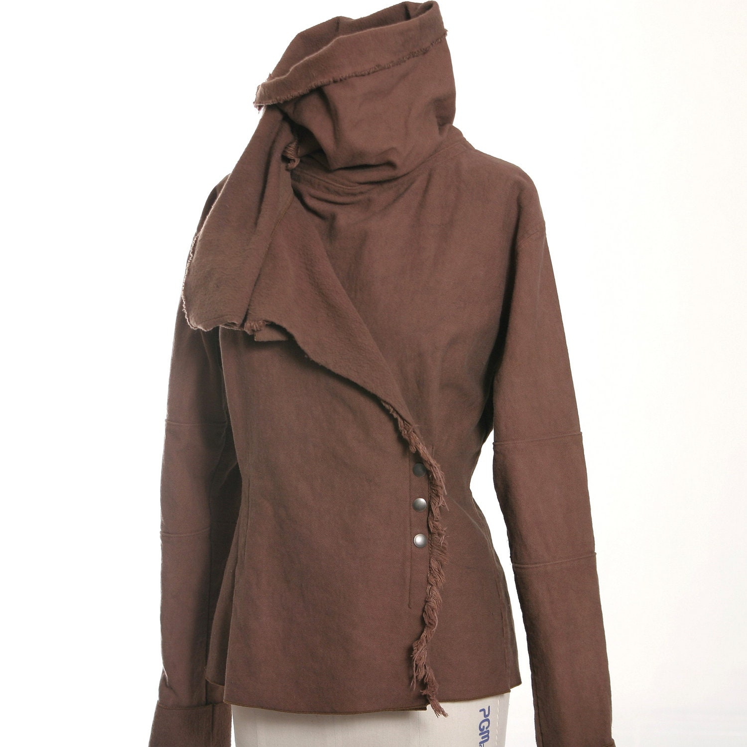 Hand Dyed Warm Brown Snap Cowl Neck "Max" Jacket