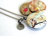 Custom Stamped Initial Locket, Bird Locket, Cardinal Necklace, Magnetic Necklace by Polarity, Raceytay Collection