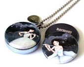 Violin Silver Locket - Custom Stamped Jewelry - Flute, Harmony, Magnetic, Recycled by Polarity - LavennzOsy Collection