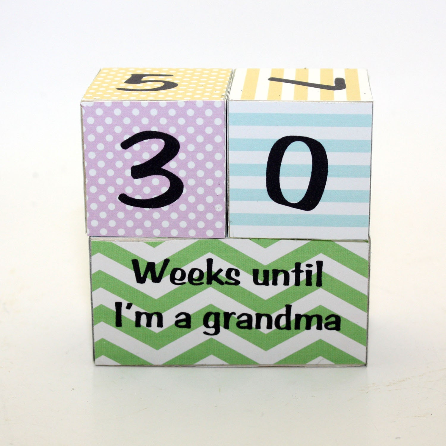 Pregnancy Countdown Blocks Weeks Until I'm A Grandma Chevron Dots Stipes Personalized