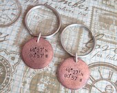One GPS Coordinates Keychain.. Hand Stamped Nautical customize stylish antiqued metal charm.. Round pendant Copper, Silver, Gold.. Lat Long