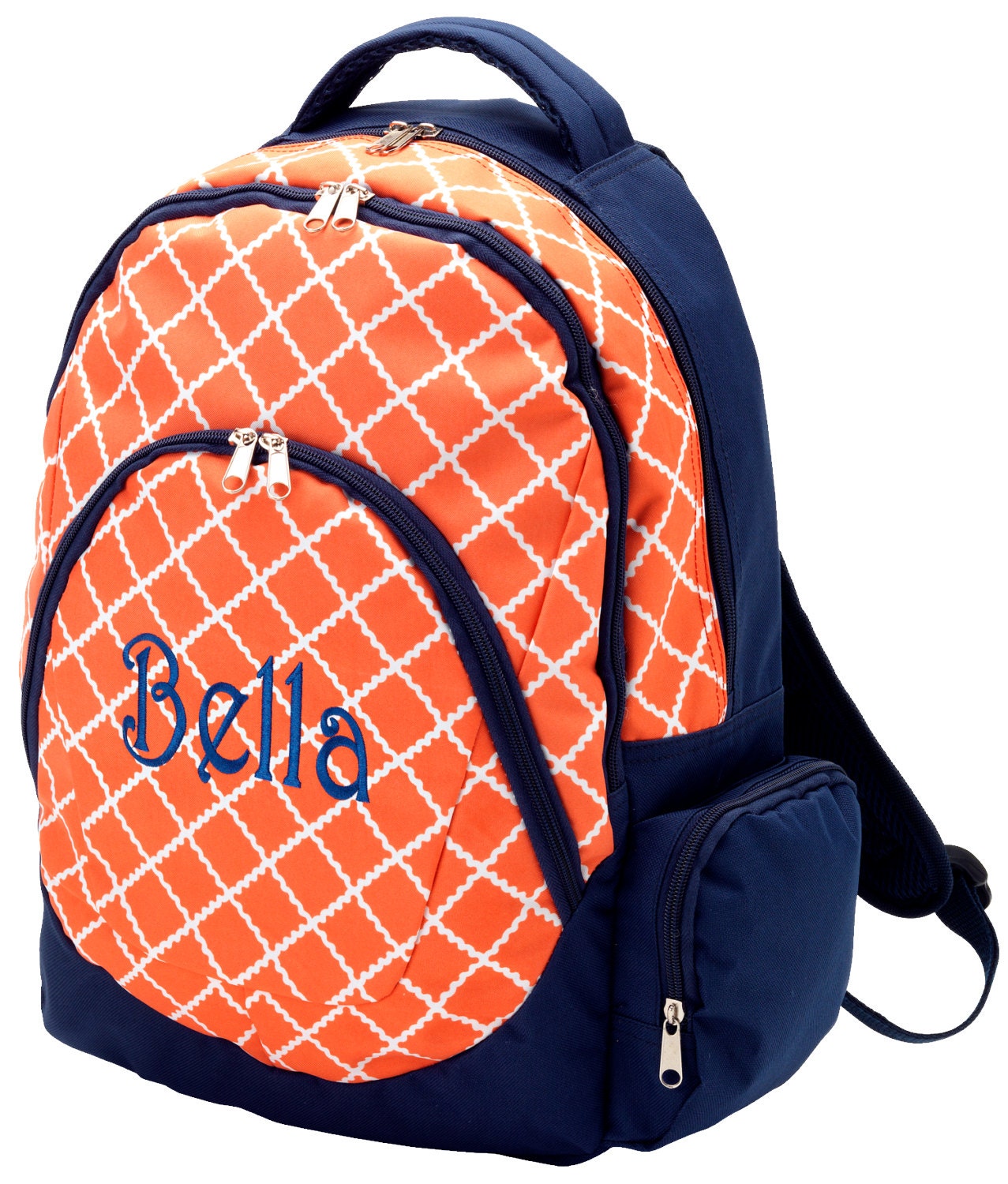Monogrammed Backpack Coral Navy Blue Academy School Bookbag