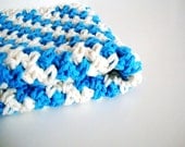 Dishcloth Facecloth or Washcloth crocheted in Nautical Blue and Cream 100% Cotton
