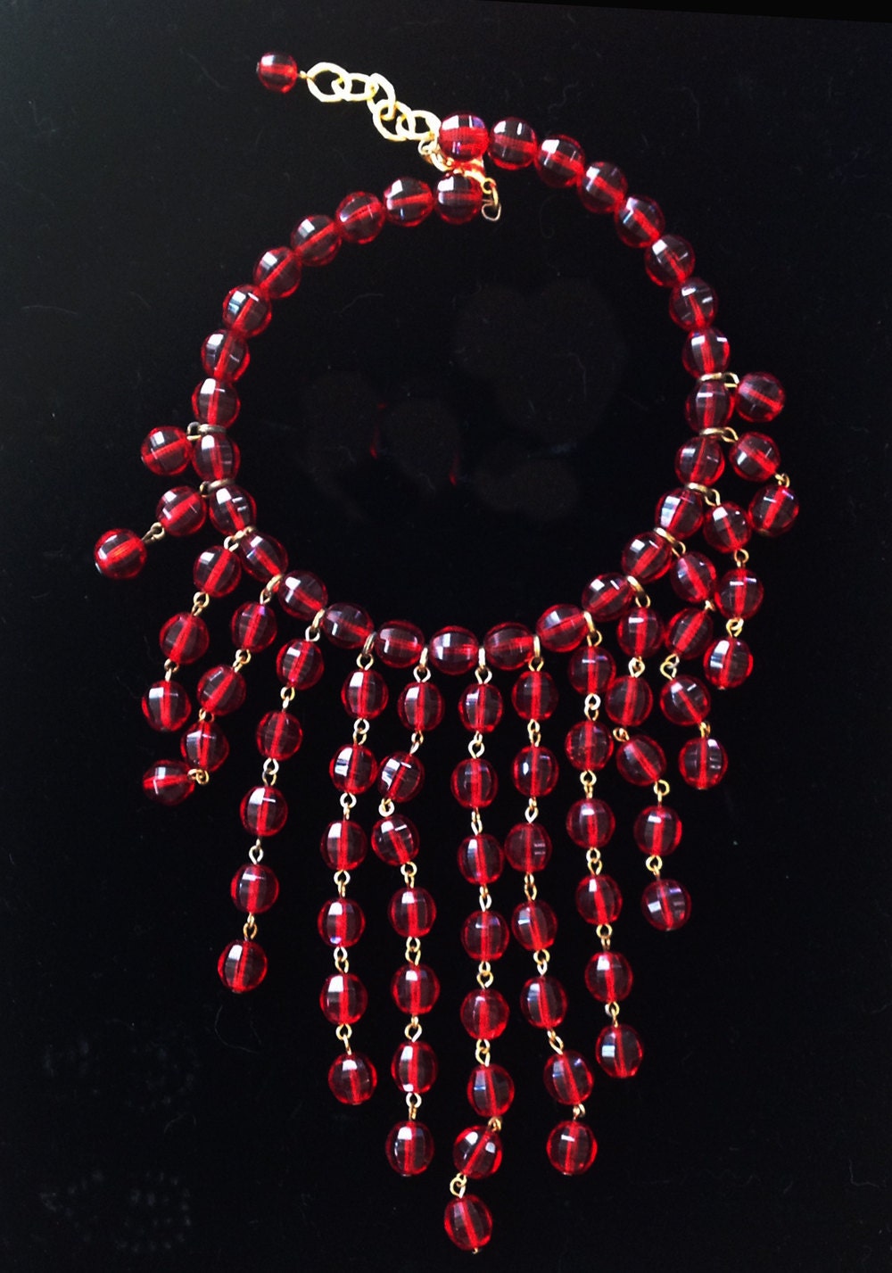 Red Crystal Vintage Bib Necklace and Earrings