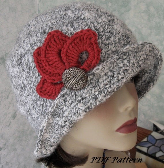 Crochet HAT PATTERN- Fitted Flapper Style With Brim Petal Trim And Back Pleats  PDF Resell finished