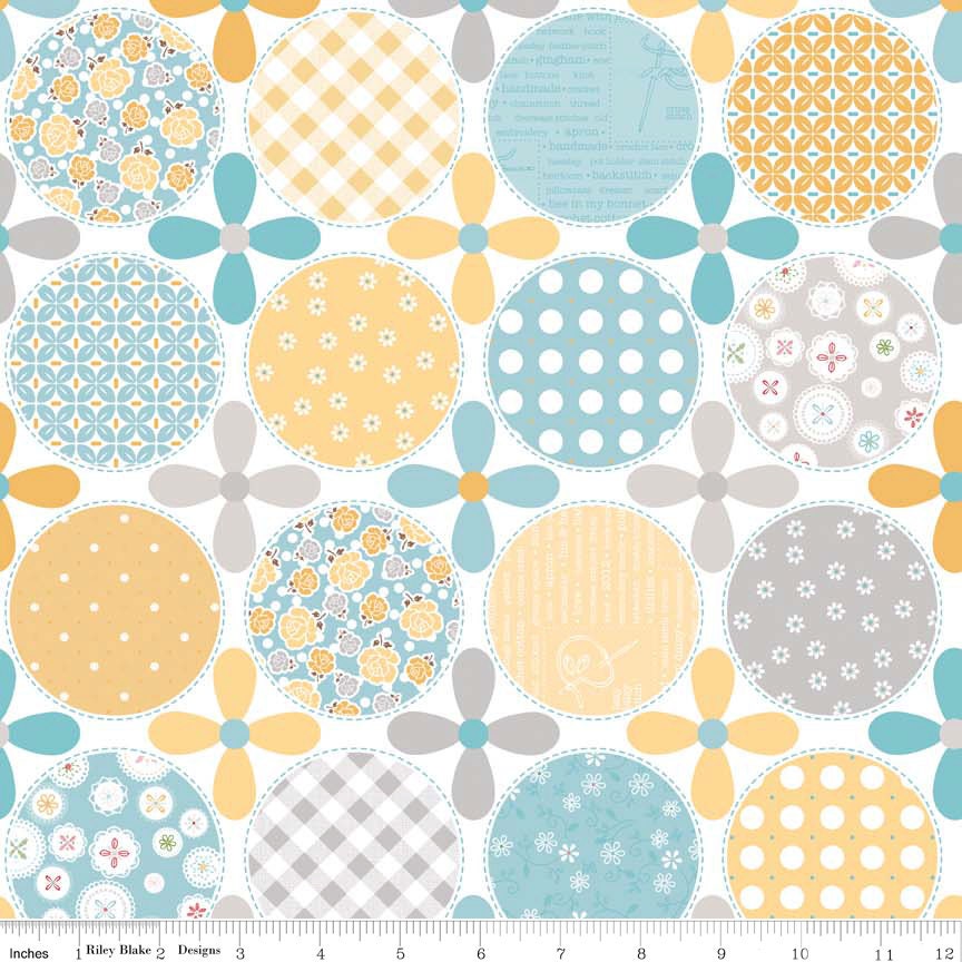 Polka Dot Stitches Designer Cloth Blue - 1/2 Yard