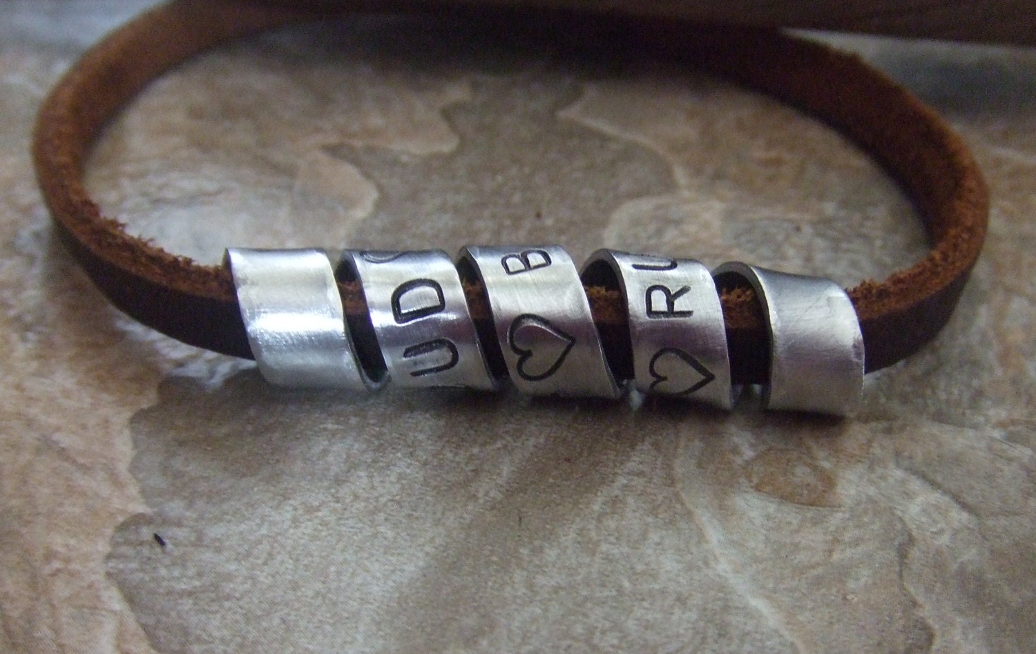 Mens Personalized Leather Bracelet - Handstamped Hidden Message - Fathers Husbands Boyfriends Sons - Secret Message