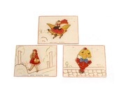 Vintage 1930s Wall Hangings Nursery Rhyme Humpty Dumpty Red Riding Hood Mother Goose