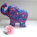 Cute Little Toy Elephant Plush in Vintage Navy, Turquoise and Red Flower Fabric