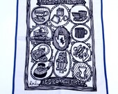 Upcycled 'Rock On Tea Time' Illustrated Tea Towel