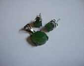 Vintage Jade and Sterling Silver Pendant and Stud Earrings Set