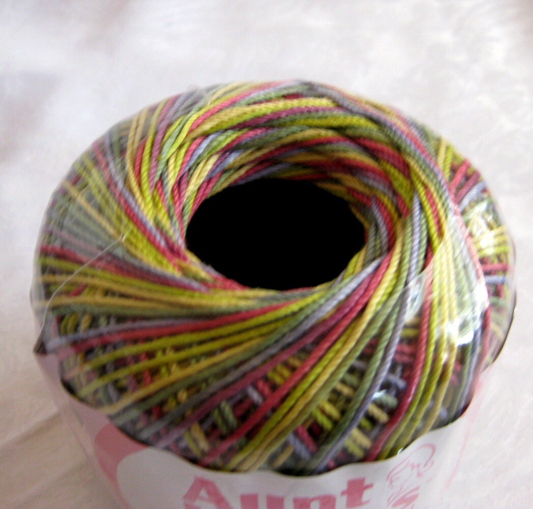 Aunt Lydia's Fashion Crochet thread, Artist Multi, Size 3, red purple yellow green cotton thread, 933