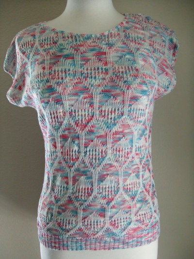 Vintage Pink & Blue Short Sleeve Sweater