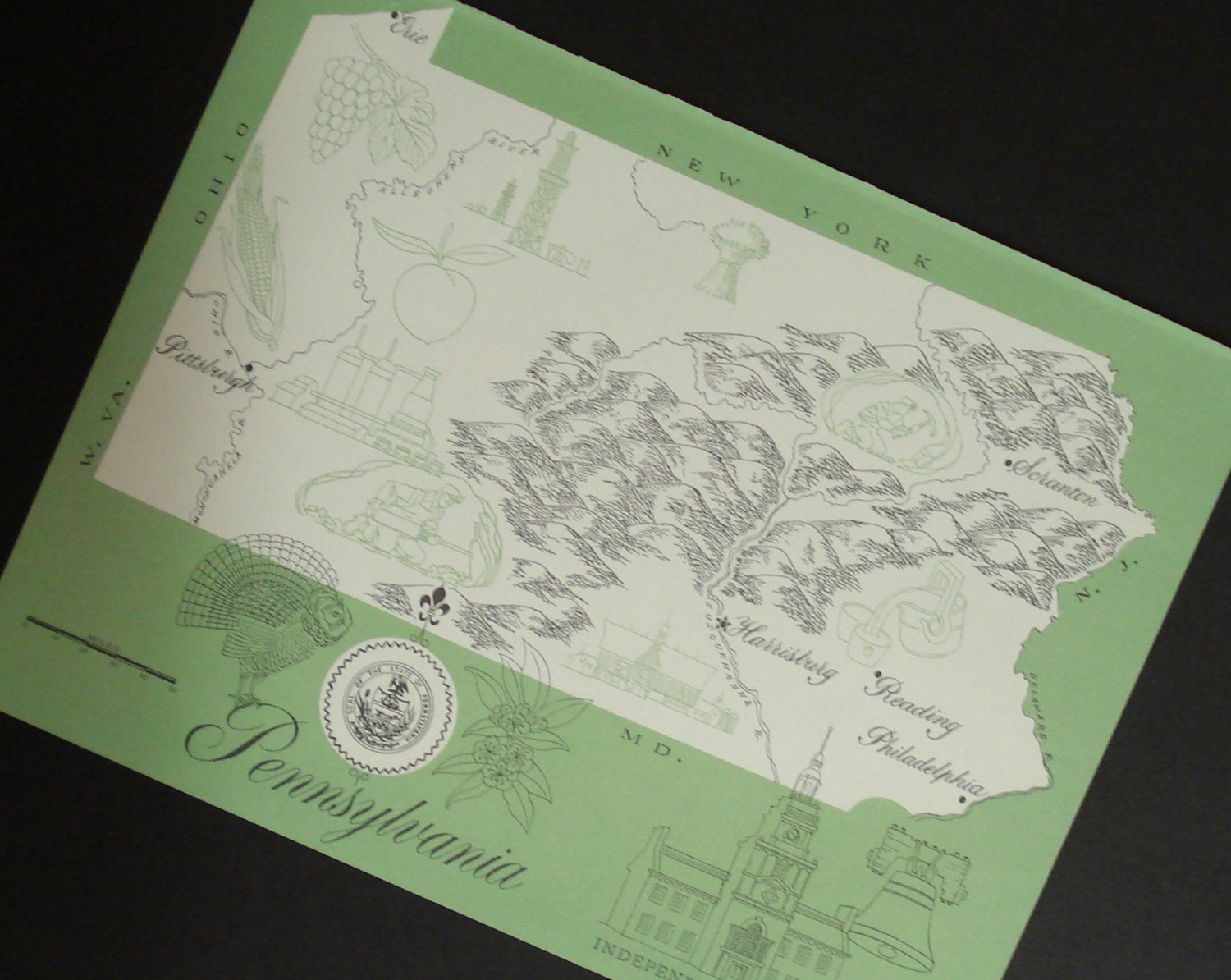 Map of Pennsylvania Vintage Original Print Number 303d