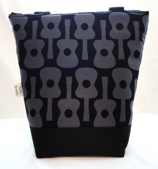 Insulated Lunch Bag - Michael Miller Black & Grey Guitar