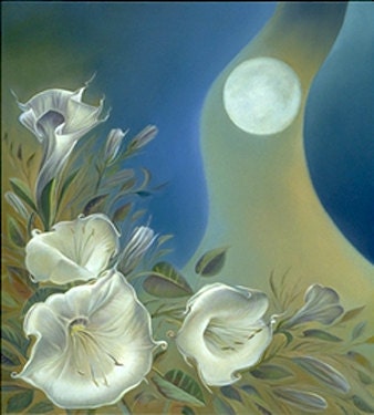 Southwest New Mexico Night Moon Flower, MOONLIGHT & DATURA Art Print 7, Open Edition, Free Shipping