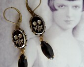 Coal Earrings - Vintage Inspired Jewelry - Black - Rose Cabochon - Vintage Cabochons (SD0335)