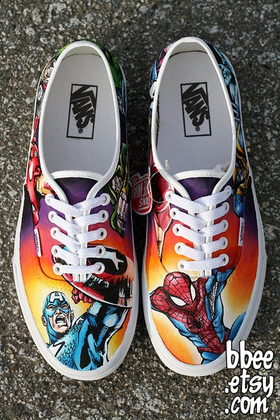 Hand Painted Marvel Comic Shoes size 8 mens / 9.5 women