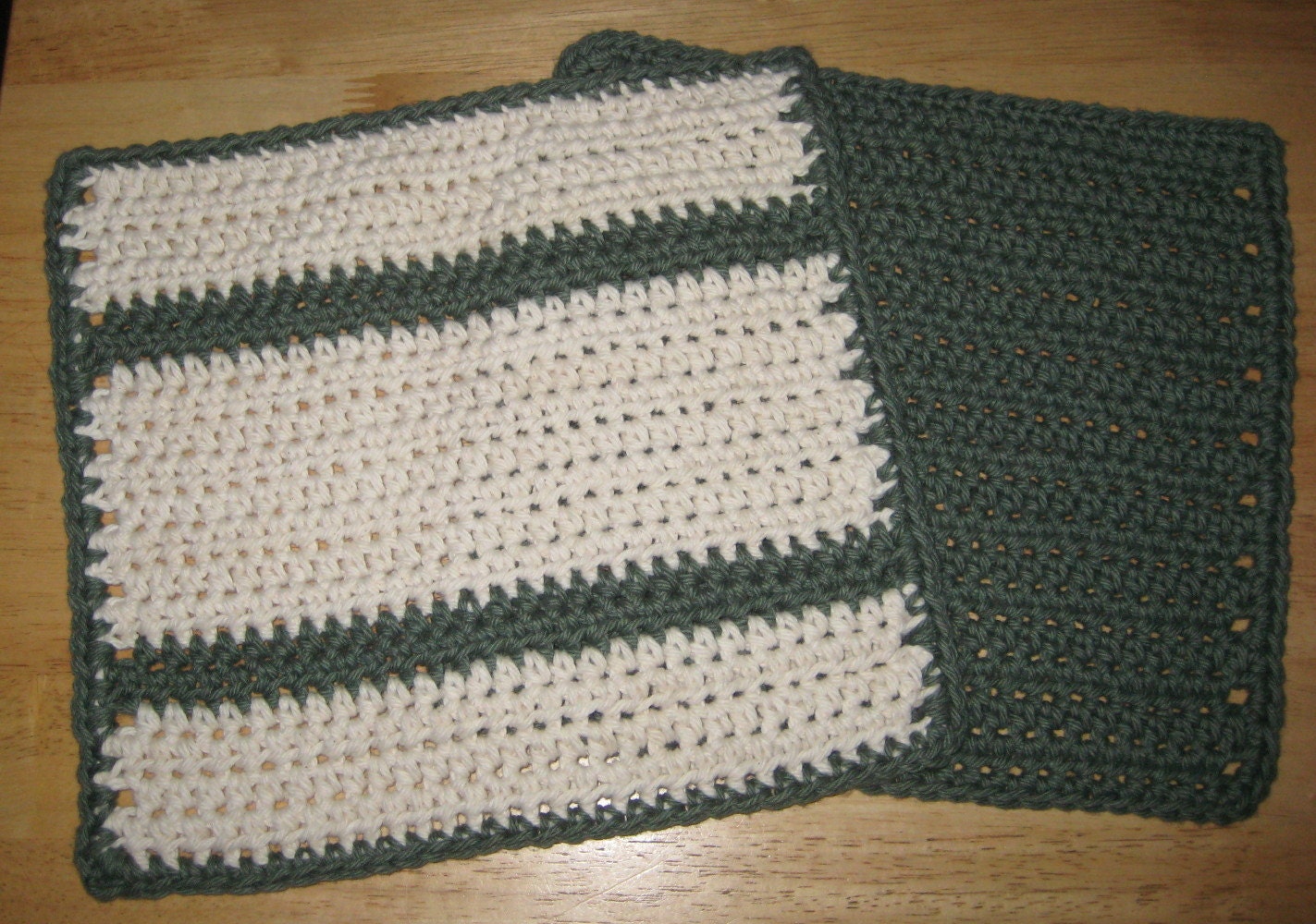 Sage and Off White Cotton Dishcloth set of 2