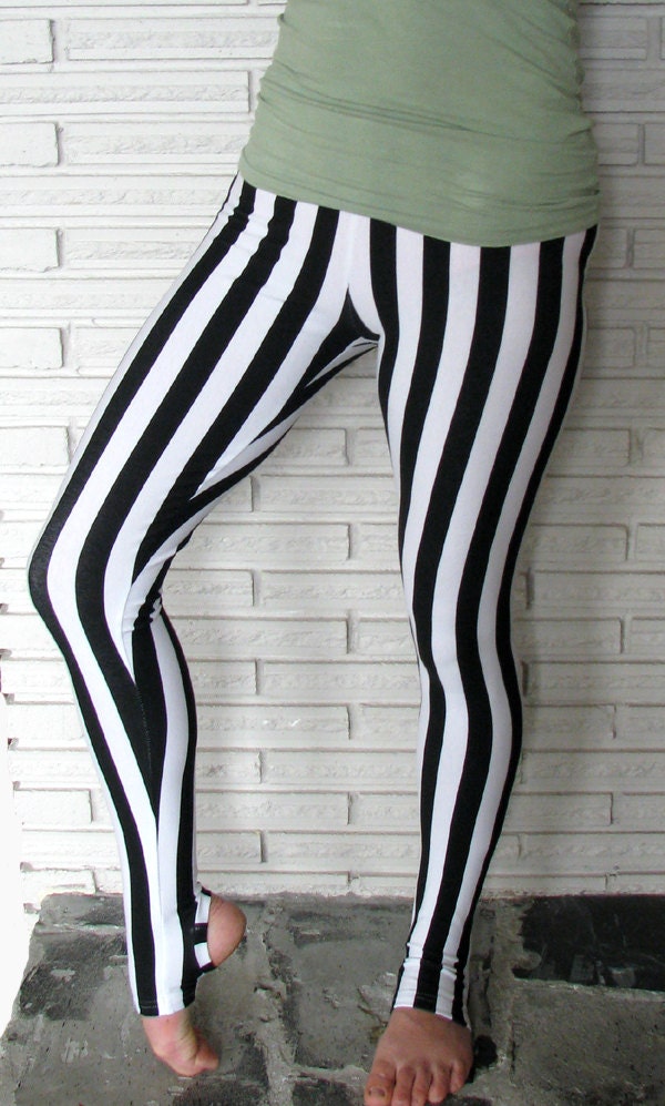 Black and White Striped Leggings, Wide Stripes, Cirque Aerial Pants, Custom