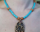 Carved Flower Pendant Necklace Hippie Fashion