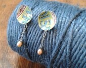 Capital Letters earrings with pearls. Silver and reclaimed tins.