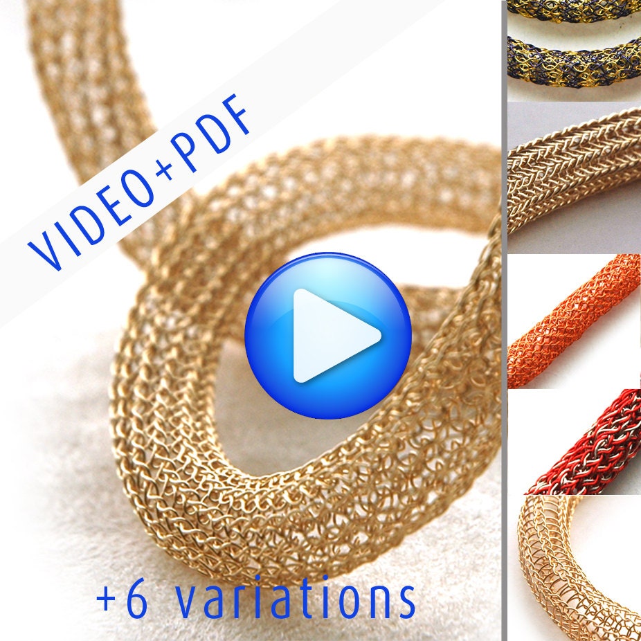 ONLINE Video tutorial for YoolaTube Plus PDF tutorial - how to crochet a wire gold necklace using a crochet hook and  wires