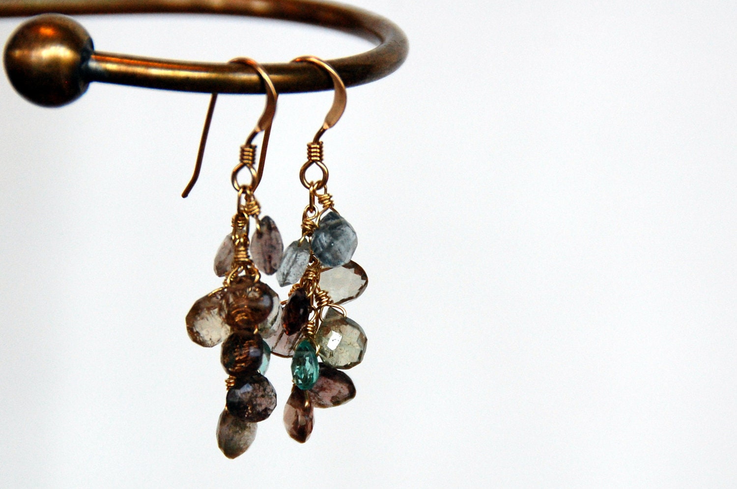 Grey and Blue Apatite Cluster Earrings - 14k Gold Filled