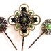 Peridot Gold Bobby Pins, Fancy Green Antique Gold and Bronze, Statement Bobby Pins, Vintage Inspired Bobby Pins