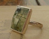Prehnite with epidote ring, Rectangle Gemstone ring, Cocktail ring, Statement ring, Sterling silver ring,