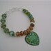 Boho Chic, Stretch Bracelet,  Verdigris Patina Heart Charm, Vintage Chandelier Crystals