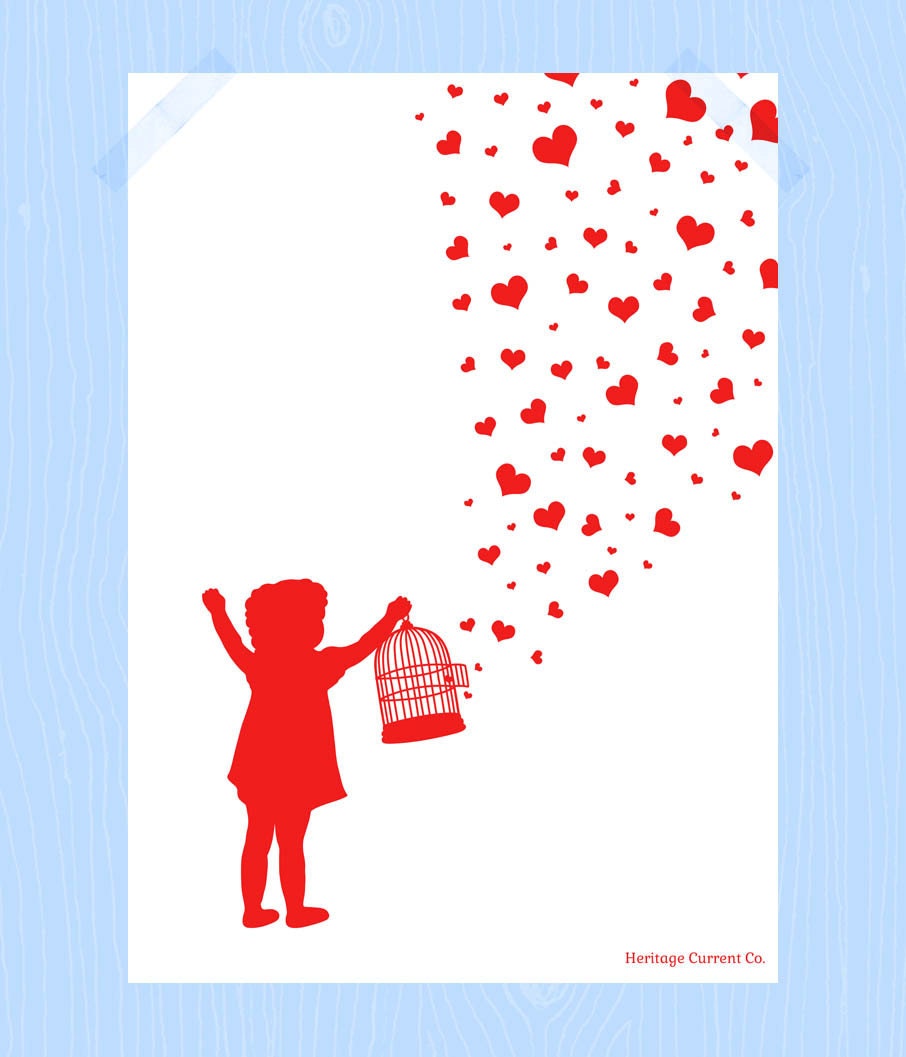 If You Love Something, Set it Free Printable 5 x 7 Love Hearts Little Girl Digital Print Red White