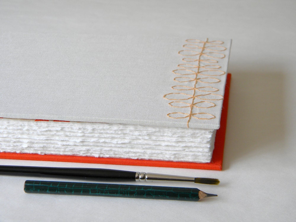 Handmade Sketch Journal - Orange and Cream - Wet and Dry Media - Landscape Format