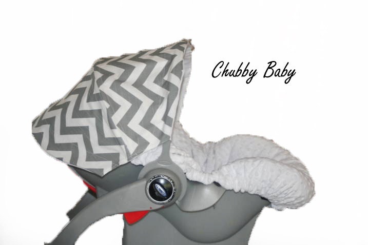 Infant Car Seat Cover- White and Grey Chevron