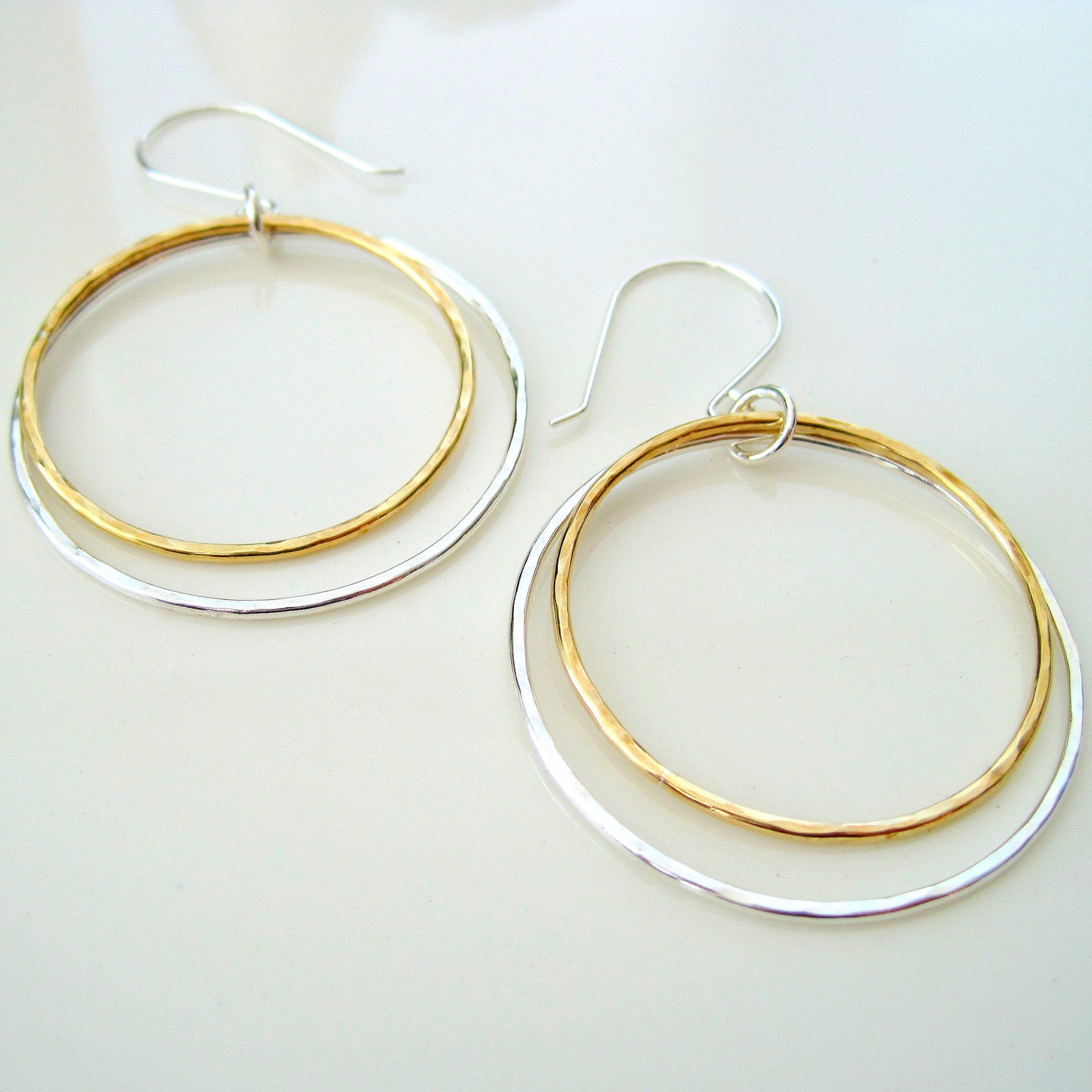 Double hoop earrings made from sterling silver and brass - made to order