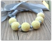 Yellow and Grey Ribbon and Beaded Necklace - LoveDesignsBoutique