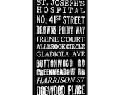 Housewarming Gift Family Words Bus Roll Style Street names, stops destination art wall decor 20X40 inch READY TO HANG canvas