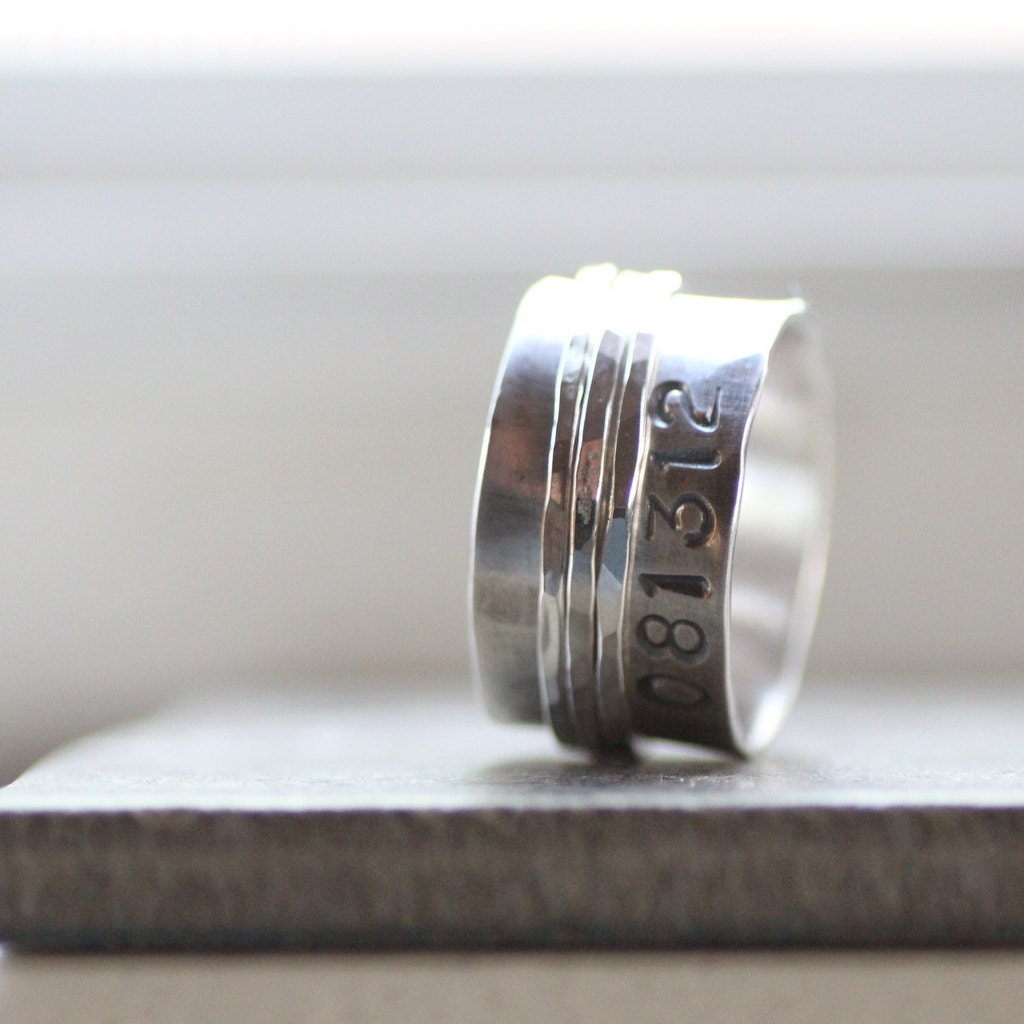 Rustic Duck Band Style Spinner with Personalization - Unique wedding ring for man or woman