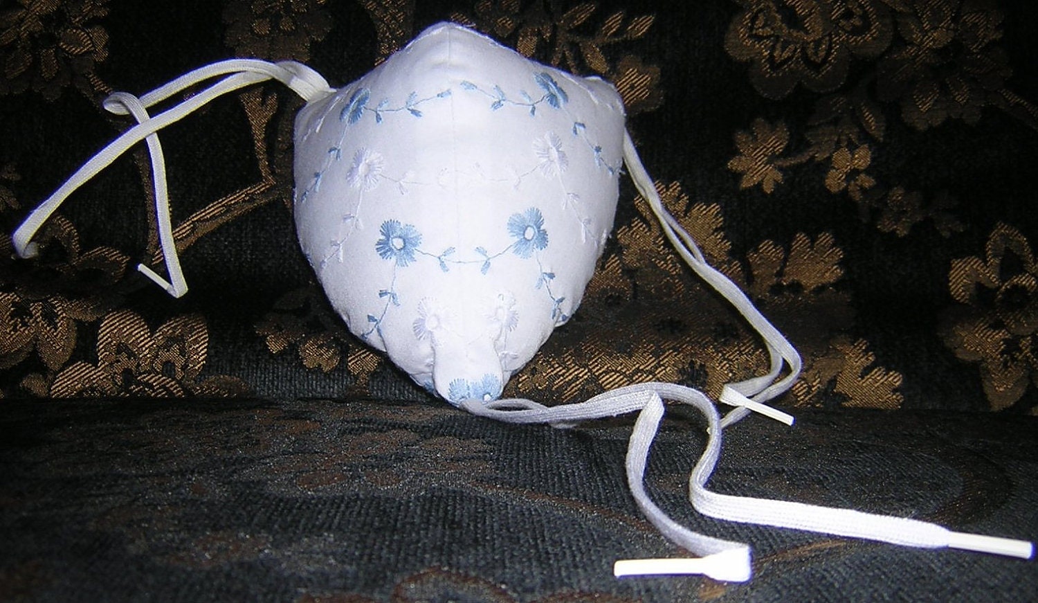 Renaissance Padded White with Blue and White Embroidered Flowers Codpiece with Ties