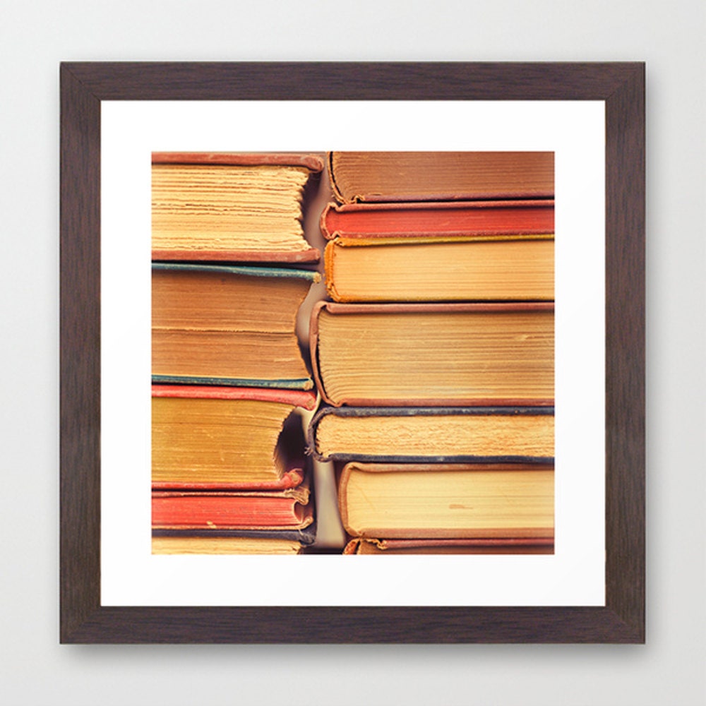 Vintage worn book photography library art book decor peach bookworm reading collection  - fine art book photograph 8x8