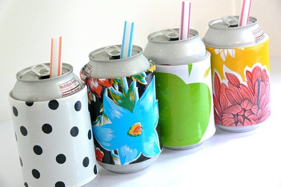 Insulated Oilcloth Koozies in many color options Can Cozy Great Gifts Polka Dot Gingham