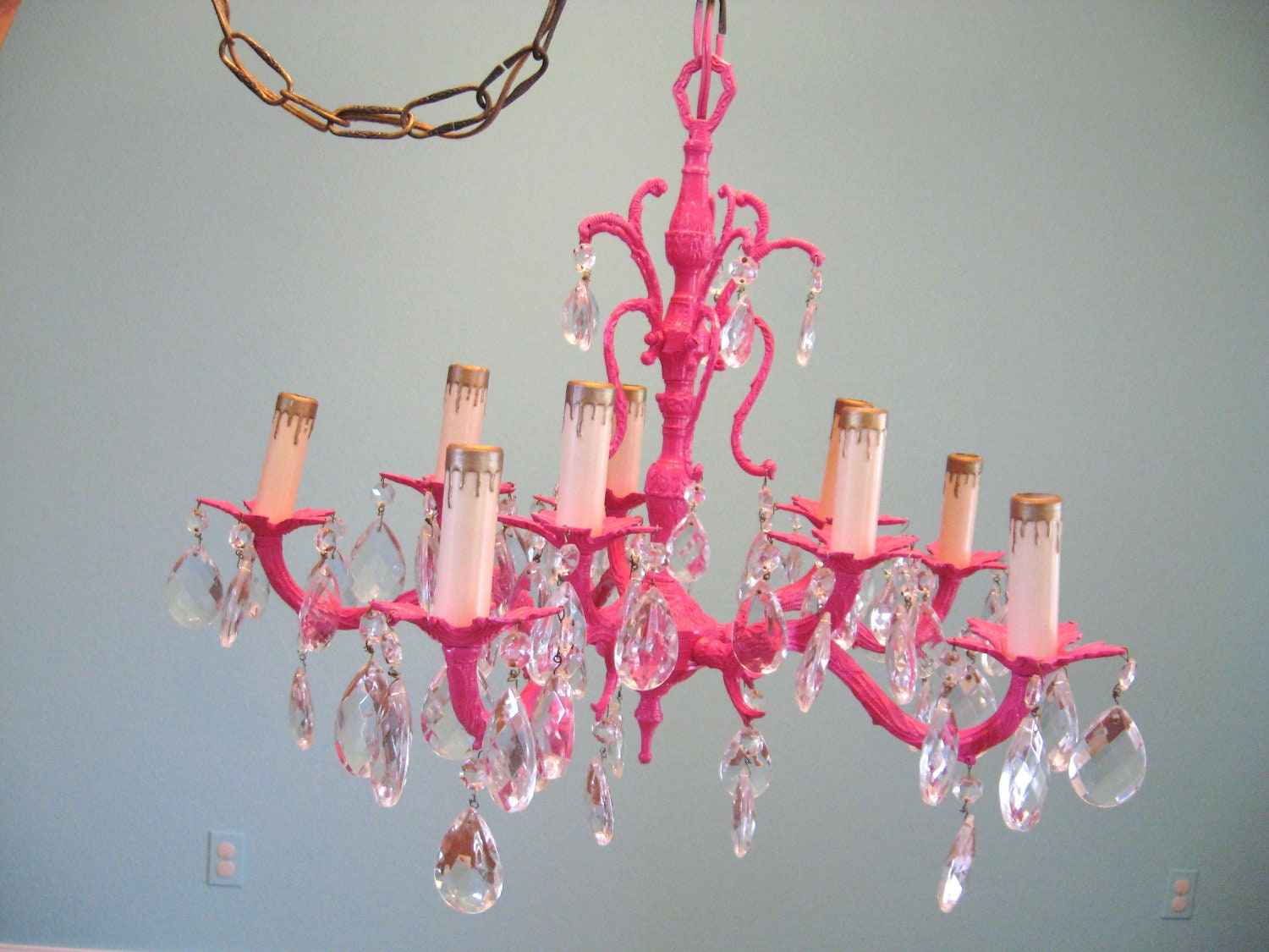 Vintage HOT PINK Hollywood Regency Crystal CHANDELIER