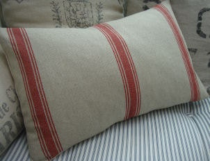 Cottage French Pillow 24x16 DOWN Linen Paris Shabby Chic Grainsack Look